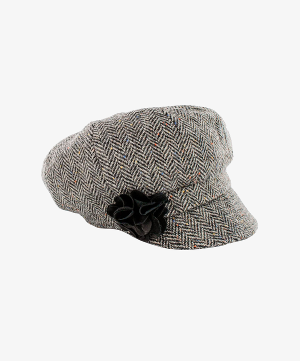 Newsboy Cap i 100% ull – Grå fiskbensväv