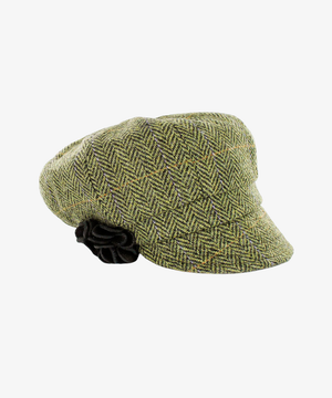 Newsboy Cap i 100% ull – Ljusgrön fiskbensväv