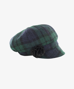 Newsboy Cap i 100% ull – Mörkgrön och marinrutig