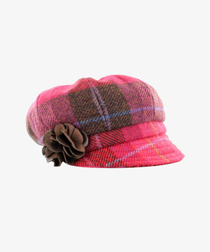 Newsboy Cap i 100% ull – Rosa och brun rutig