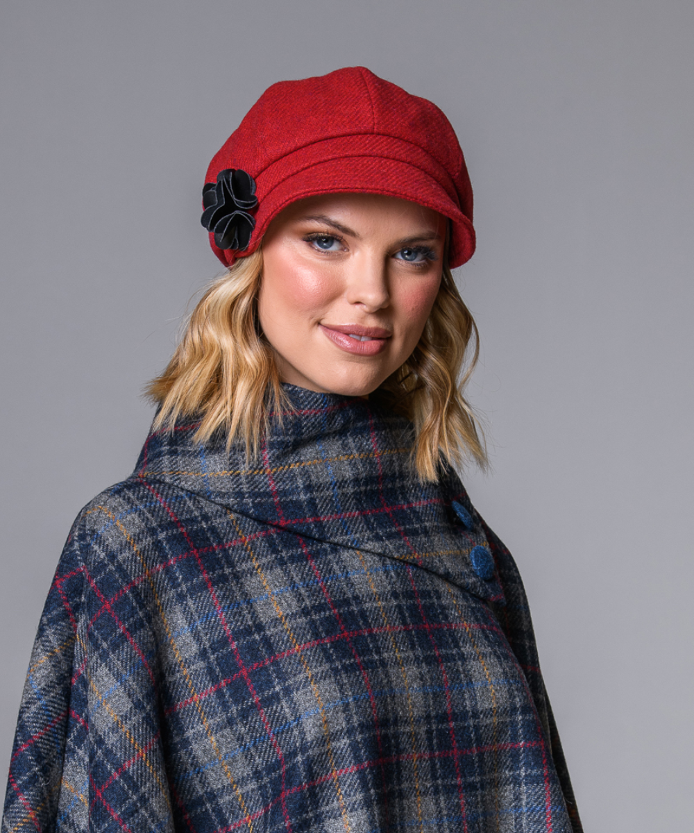 Newsboy Cap i 100% ull – Röd melerad