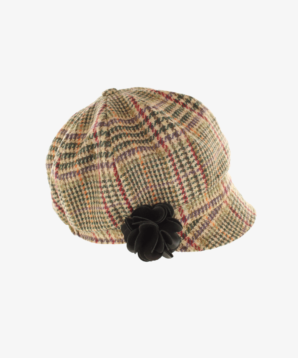 Newsboy Cap i 100% ull – Beige rutig