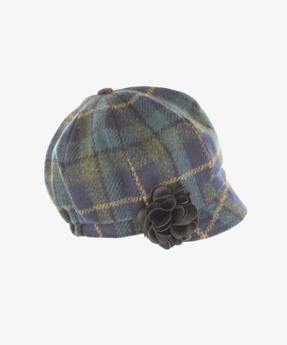 Newsboy Cap i 100% ull – Blågrön tartan