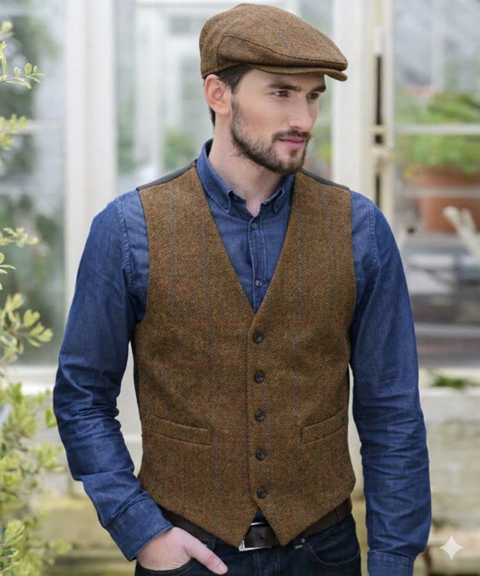 Tweedväst i irländsk ull – Klassisk brun heritageväst
