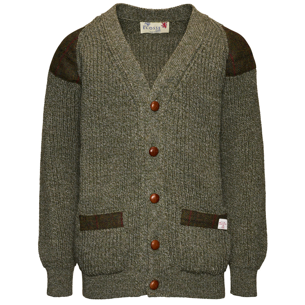 Chunky Wool Cardigan with Harris Tweed patches