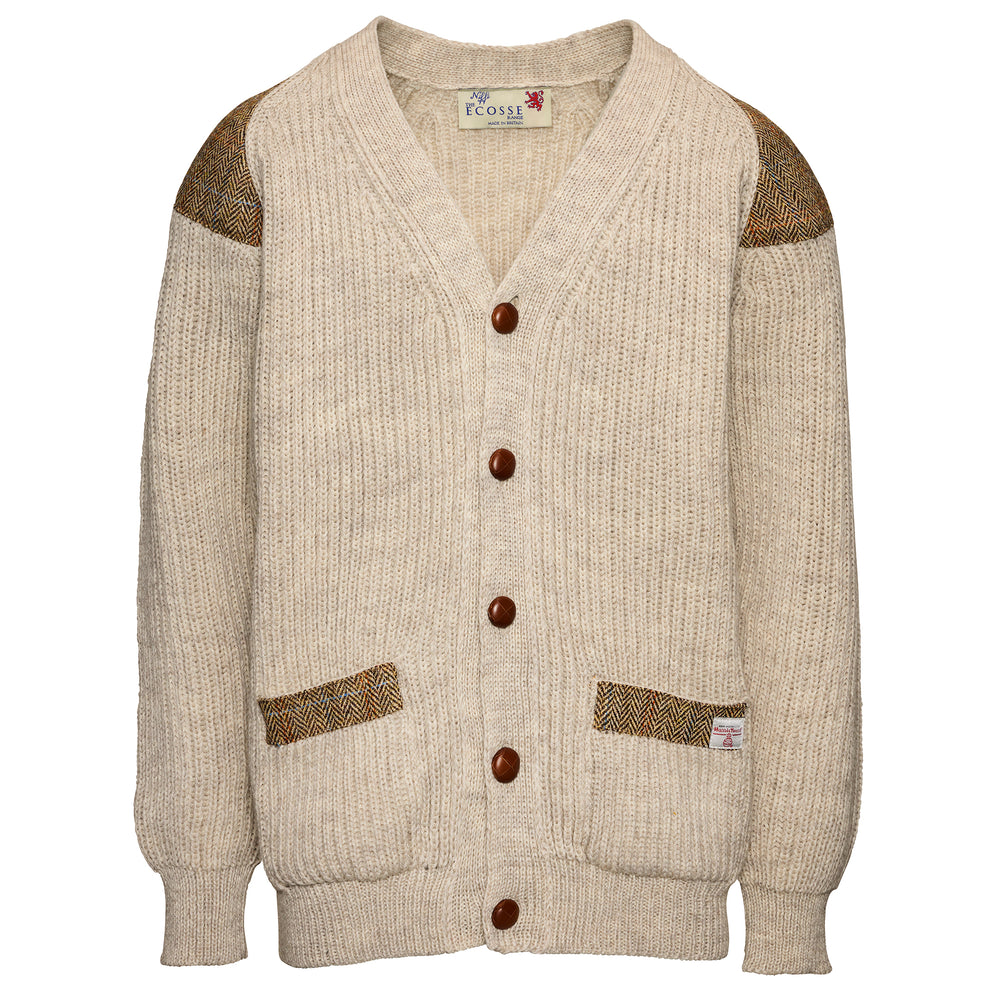 Chunky Wool Cardigan with Harris Tweed Patches