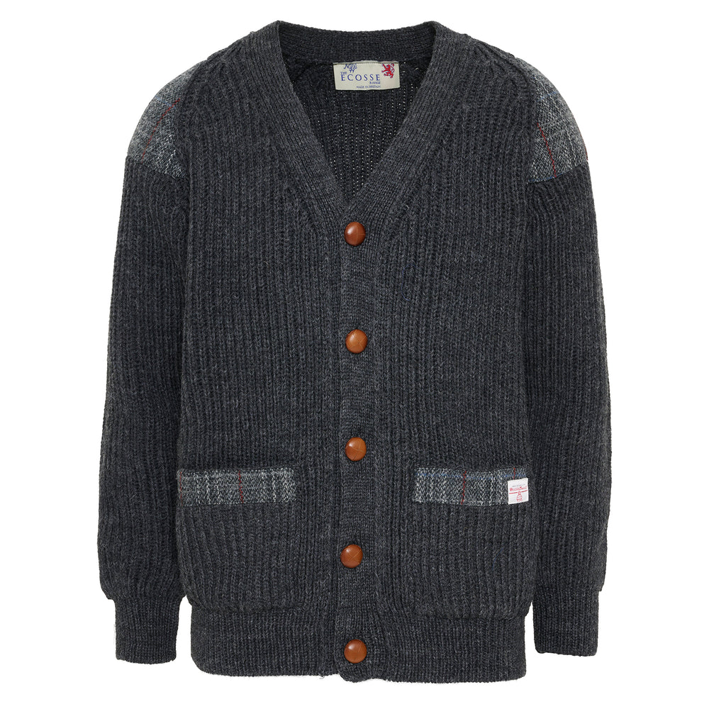 Chunky Wool Cardigan with Harris Tweed patches