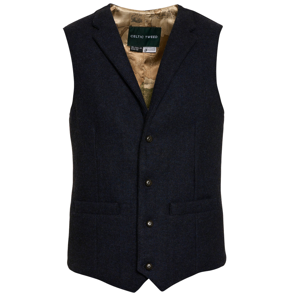 Navy Blue Tweed Waistcoat with Collar