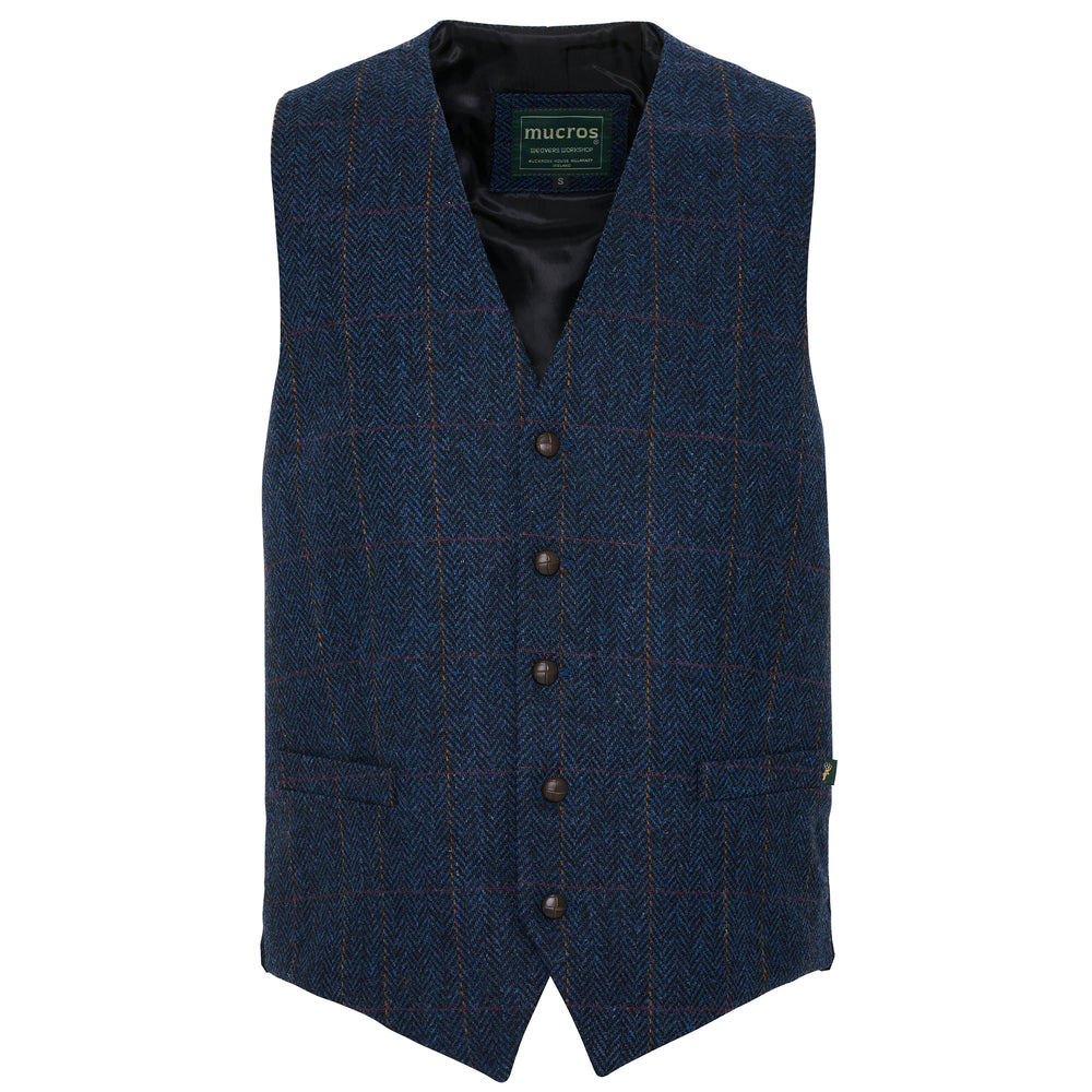 Blue Herringbone Tweed Waistcoat